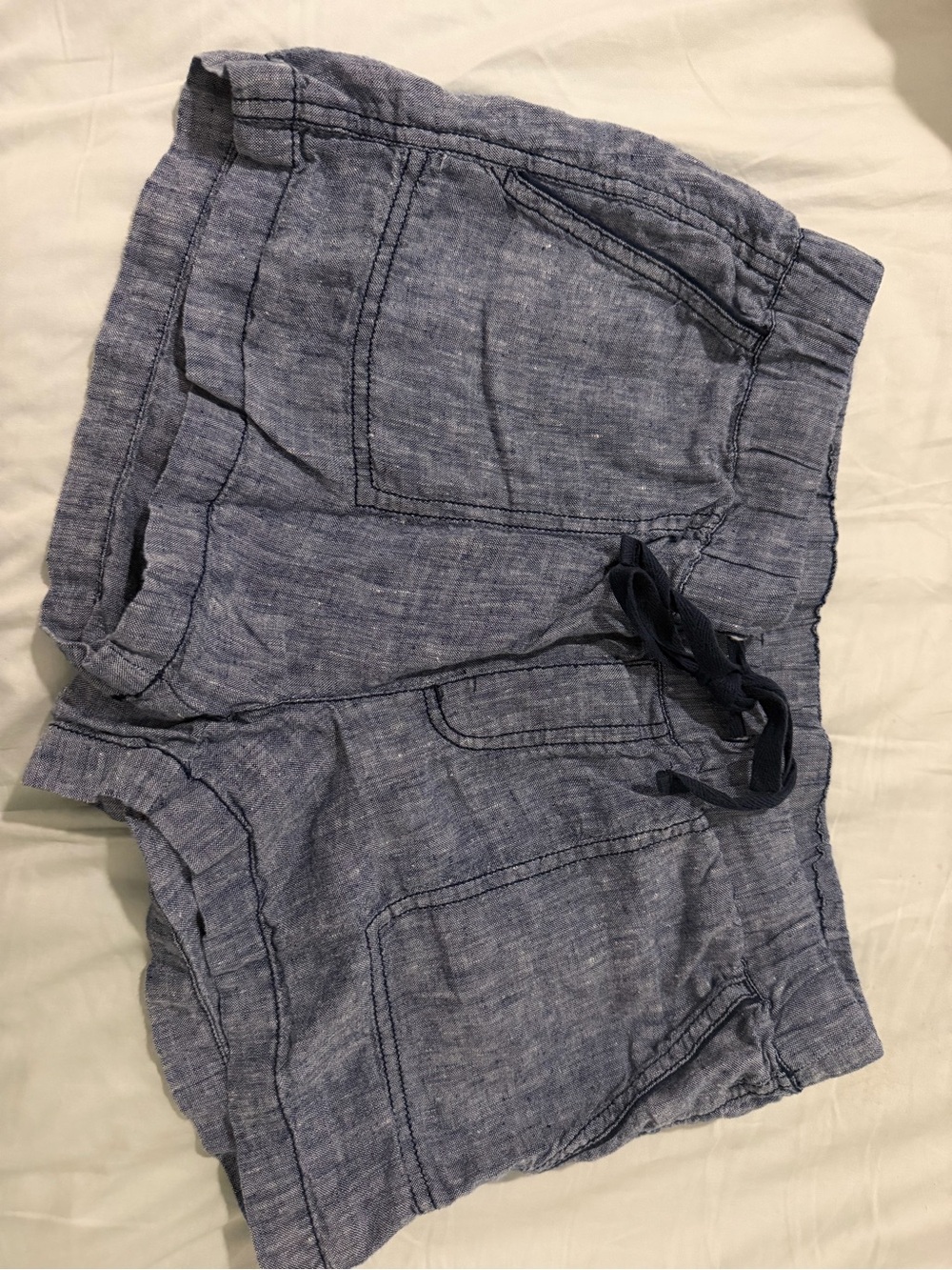 Women's Casual Drawstring Linen-Blend Shorts - Blue